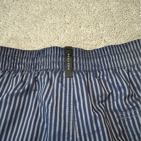 Sauvage California Swim Shorts | Blue Striped | Size S | 100% Nylon - Picture 5 of 10